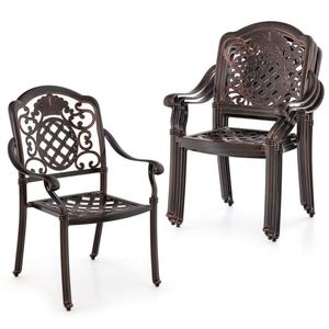 Set of 2 Stackable Patio Cast Aluminum <b>Dining</b> <b>Chairs</b> Metal Armchairs - Product Image 2