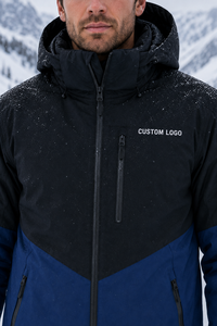 <b>Men's</b> <b>Blue</b> Black Color Blocked Waterproof <b>Ski</b> <b>Jacket</b> Hooded Zipper Closure Custom Logo Front Synthetic Insulated Outdoor Wear - Product Image 4