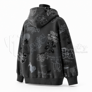 Sudadera con Capucha Extra Grande para Hombre, 100% Algodón, Felpa Francesa, Estampado a Mano, Estilo Casual Urbano, Corte Regular, Manga Larga, Otoño - Product Image 4