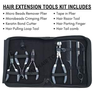 Kit de herramientas multifunción para extensiones de cabello con pinzas de goma, pinzas de sellado para extensiones con cinta adhesiva, cortador de queratina y accesorios de peinado - Product Image 2