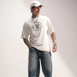 T-shirt Streetwear Personnalisé 300 g/m² Épais 100 % Coton Impression Frontale Logo Homme Épaules Tombantes Coupe Oversize Anti-boulochage - Product Image 1