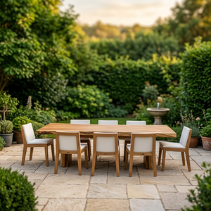 Juegos de comedor para exterior/interior, muebles de aluminio/madera, mesa y sillas para 2/4/6/8 personas, para hotel, resort, villa, jardín. - Product Image 6