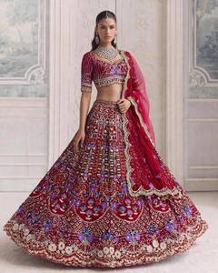 <b>Red</b> Embroidered Modern <b>Lehenga</b> Choli Dupatta Satin Silk Bridal Outfit Floor Length Women Party <b>Wedding</b> Wear All Seasons - Product Image 1