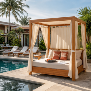 Cama de Exterior Moderna con Toldo de Madera Maciza para Hoteles de Lujo, Resorts, Villas y Jardines - Product Image 1