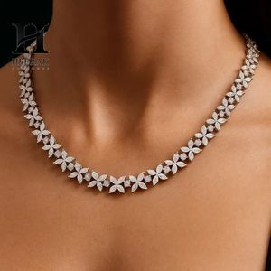 Collar de tenis floral con diamantes marquesa para mujer, de oro blanco de 14K, gargantilla de flores en racimo, moissanita, joyería nupcial botánica - Product Image 1