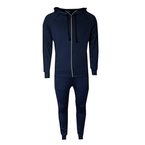 Conjunto Deportivo Azul Marino para Hombre con Capucha, Cierre de Cremallera, Sudadera y Pantalones de Poliéster de Color Sólido, Corte Regular, Otoño - Product Image 3