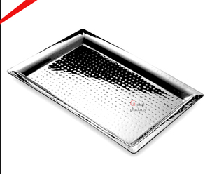 Plateau de service rectangulaire en métal martelé de luxe, design moderne, finition argentée, qualité supérieure, pour la maison, les restaurants et les bars - Product Image 1