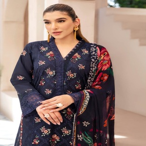 Lawn brodée Shalwar Kameez de designers pakistanais 3 pièces costumes quotidiens décontractés Kurti Salwar pour femmes et filles - Product Image 4