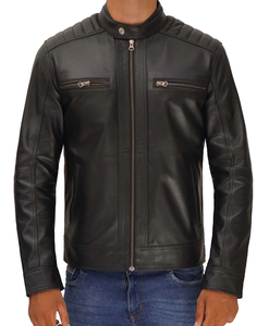 Veste de moto d'hiver pour homme en PU écologique, col montant, fermeture éclair, coupe slim, style motard, coupe-vent - Product Image 4