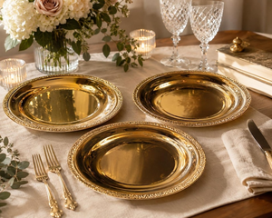 Ensemble de plats de présentation ronds élégants à bord doré pour la décoration de table de mariage - Product Image 3