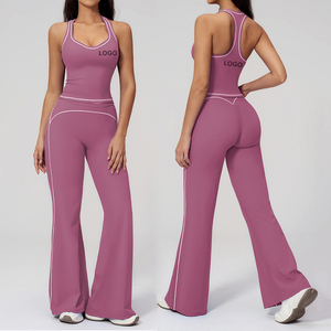 Conjunto Deportivo de Dos Piezas en Oferta, Top Corto sin Mangas con Logotipo Frontal y Leggings de Cintura Alta para Fitness y Yoga - Product Image 2