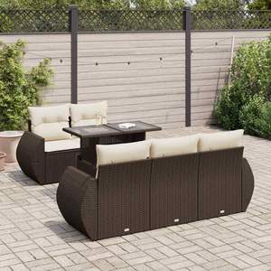Conjunto de Sofá de Jardín de Ratán PE Marrón con Acero con Recubrimiento en Polvo y Vidrio Templado, Muebles de Exterior Duraderos - Product Image 1