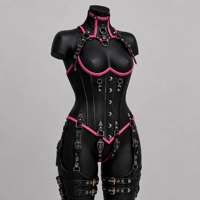 Set Korset Kulit Harness Lingerie Seksi Kostum Gaya Bondage Pakaian Fetish Bodysuit Combo