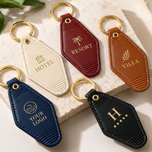 Porte-clés d'hôtel personnalisé en cuir PU, forme losange, avec logo - Product Image 1