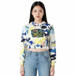 Sudaderas Cortas de Camuflaje Bordadas para Mujer al por Mayor, con Logotipo Personalizado, de Algodón y Felpa, Fabricante OEM ODM de Marca Privada - Product Image 1