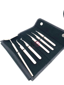 Eyelash Extension Tweezers Set Stainless Steel Precision Tools Roll-up Case Smooth Tip 6-Piece Kit - Product Image 3