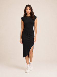 Robe midi asymétrique sans manches en tissu uni, coupe décontractée, toutes saisons, Boohoo - Product Image 3