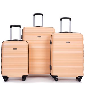 Set di bagagli leggeri espandibili in 3 pezzi valigia per PC resistente con ruote Spinner e lucchetto (21/25/29) Color pesca - Product Image 1