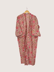 Bata Larga Estampada Floral para Mujer, Manga Larga, Cuello en V, Suave, Informal, para Primavera, Mezcla de Viscosa y Poliéster - Product Image 2