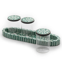 Ensemble de 3 pots en verre avec couvercle en bois, incrustation de mosaïque en nacre, capacité de 150 ml, style classique, boîte ronde avec couvercle en acrylique