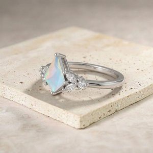 Ethiopian White <b>Opal</b> Kite Cut <b>Ring</b> 925 Sterling Silver Natural <b>Opal</b> Engagement <b>Ring</b> Minimalist October Gift - Product Image 4
