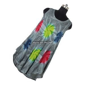 Kurta de Rayón con Estampado Tie Dye para Mujer, Vestido Étnico, Atractivo Vestido Largo Abierto con Estampado Tie Dye para Mujer, Sin Mangas - Product Image 3