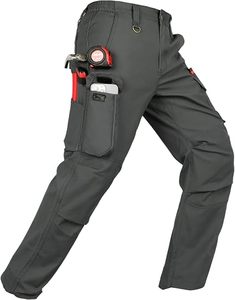 Men's Polyester <b>Work</b> <b>Pants</b> Abrasion Resistant <b>Cargo</b> Trousers with Tool Pockets Gray - Product Image 1