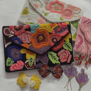 Floral Embroidered Beaded <b>Handbag</b> <b>Chain</b> Strap Women Evening Party Shoulder Bag Decorative Pattern Fashion Purse - Product Image 4