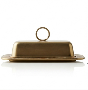 Beurrier rectangulaire en or incrusté avec couvercle, hermétique pour la conservation des aliments frais, idéal pour la cuisine et les fêtes, vaisselle de table - Product Image 3