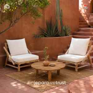Chaise longue d'extérieur en bois massif avec coussin, style terre cuite, pour patio, jardin, resort, villa, hôtel - Product Image 6