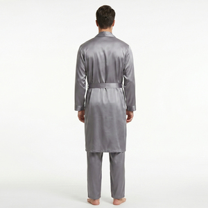 Ensemble de peignoirs en soie satinée pour homme, peignoir à manches longues, ensemble de pyjamas pour homme, vêtements de nuit décontractés en soie, pyjamas deux pièces pour homme - Product Image 3
