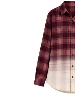 Camisa de Franela a Cuadros Ombre Borgoña para Mujer, Personalizada por el Fabricante, Manga Larga, con Botones, Informal, Mezcla de Algodón, para Otoño e Invierno - Product Image 4