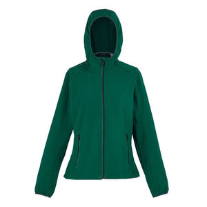 Veste polaire à capuche pour femme, manches longues, coupe-vent, vert uni, fermeture éclair, veste softshell d'extérieur pour femme, personnalisable - Product Image 1