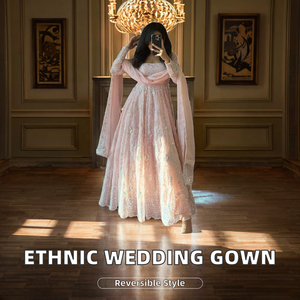 Robe de mariée ethnique indienne tendance pour l'hiver/été, en modal et faux georgette, avec broderies lourdes et sequins, Salwar Kameez coupe ajustée - Product Image 2