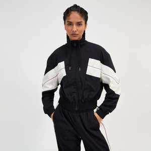 Women Two Piece Sportswear Set Cropped <b>Jacket</b> and <b>Straight</b> Leg Trousers Casual Tracksuit - Product Image 4