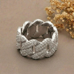 Luxury Geometric <b>Cocktail</b> <b>Ring</b> 10K White <b>Gold</b> Pave Setting Moissanite Diamond Round Brilliant Cut Unisex Everyday Wear - Product Image 2