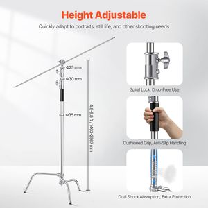Stativo C in Acciaio Inossidabile Resistente, Altezza Massima 330cm, Regolabile 1,46-2,99m, Supporto per Illuminazione Fotografica con Braccio da 44'' - Product Image 3