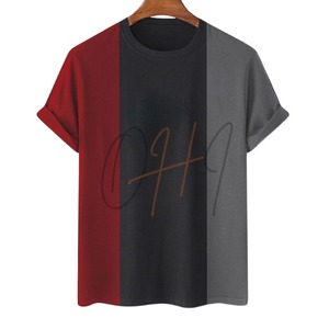 เสื้อยืดลำลองผู้ชาย ลายบล็อกสี แดง ดำ เทา ดีไซน์แนวตั้ง ผ้าฝ้าย 100% ระบายอากาศได้ดี แห้งเร็ว เป็นมิตรกับสิ่งแวดล้อม - Product Image 2