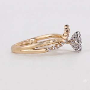 Anillo de Compromiso y Matrimonio de Oro Amarillo de 10K con Diamante Cultivado en Laboratorio de Corte Redondo de 3.28CT, Color E, Claridad VS1, con Banda Trenzada para Mujer - Product Image 3