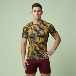 Men's Solid Color Half Sleeve Compression Jersey Fabric <b>Shirt</b> Quick Dry Sporty O-Neck Slim Fit Athletic Performance Wear - Product Image 1