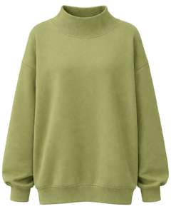 Sudadera de Forro Polar Oversize Verde Oliva Personalizada para Mujer, Cuello Alto, Estilo Casual, Cálida para Invierno, de Algodón y Poliéster, Ajuste Holgado - Product Image 1