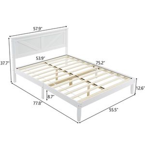 White Full-Size Solid Wood Platform Bed Frame with Headboard - Product Image 3