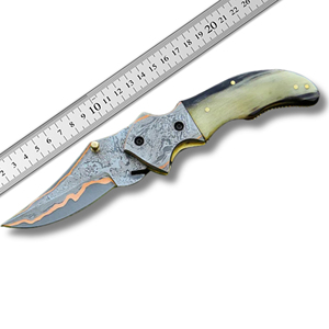 Cuchillo Plegable de Supervivencia para Camping de Alta Calidad, Grado Industrial, Hecho a Mano, de Acero de Damasco y Cobre, con Bloqueo Interno Recto, OEM - Product Image 6