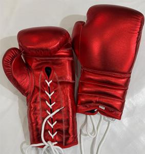 Guantes de Boxeo de Piel Sintética PU Roja Metálica Brillante al por Mayor, con Cordones, 16oz, Guantes Profesionales para Entrenamiento y Sparring, Logotipo Personalizado OEM - Product Image 1