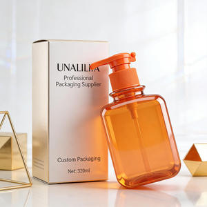 Wholesale 320ml Orange PET Plastic Square <b>Pump</b> <b>Bottle</b> for Lotion Hand Soap Body Oil Skincare Custom Cosmetic Packaging Container - Product Image 1