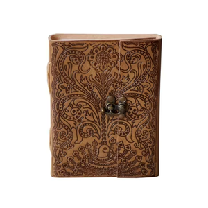 Diario de Cuero Genuino Hecho a Mano con Grabado Floral Religioso Antiguo y Logotipo Personalizado - Cuaderno Clásico para Escribir y Dibujar - Product Image 1