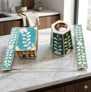 Set de Regalo Personalizable de Perlas para Ramadán, Caja Mubkhar con Incrustaciones de Hueso, Quemador de Bakhoor, Madkhan, Bandeja de Servicio, Té, Clary, Lavanda, Sándalo - Product Image 1