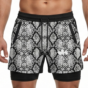 Pantalones Cortos de MMA para Hombre 2 en 1 de Secado Rápido, Transpirables, Elásticos, para Gimnasio, con Forro Interior, Estampado por Sublimación, Diseño de Serpiente, Logotipo Frontal - Product Image 1