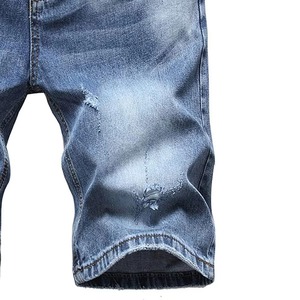 Shorts en jean pour homme, taille mi-haute, coupe droite, déchirés, en coton, style streetwear décontracté, brodés, tissu tissé d'été - Product Image 2