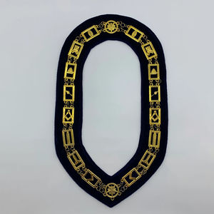 Collar Masónico de Alta Calidad Hecho a Medida con Cadena de Metal Dorado de 12 Eslabones, Tela de Terciopelo Azul, Logotipo Personalizado y Alta Artesanía - Product Image 1